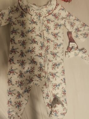 Nicole Miller Floral Footed One-Piece in White with Pink & Blue